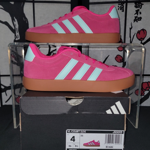 Adidas Pink and Light Blue VL Court Sneakers